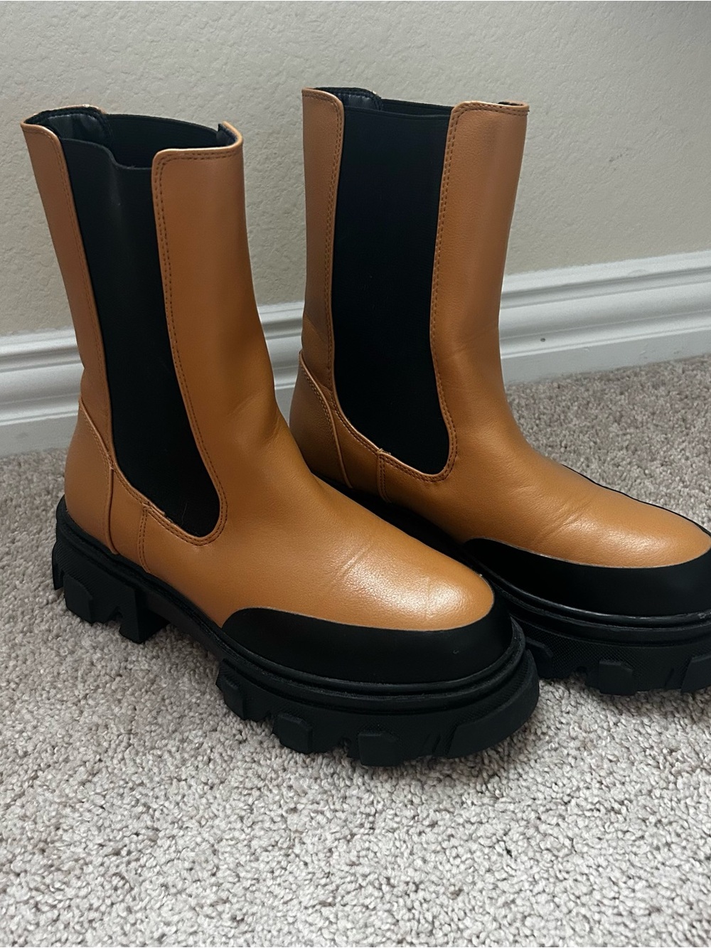 Billini Tan Combat Boots with Black Trim